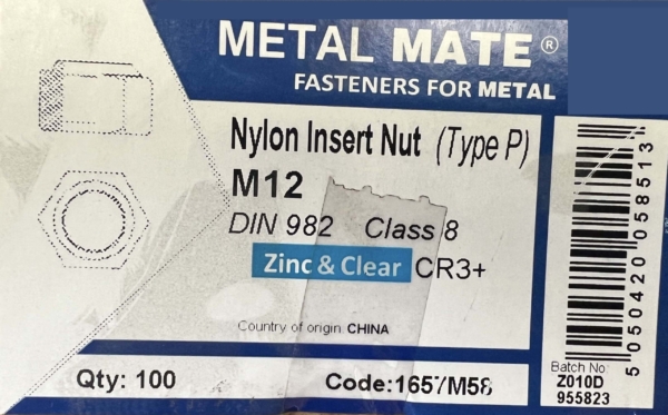 M12 & M16 Nylon Insert Nut Type P DIN 982 Class 8 - Image 3